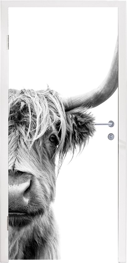 Sticker pour porte Highlander écossais - Animaux - Zwart - Wit - 80x215 cm - Affiche de porte