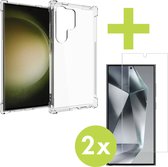iMoshion Hoesje Shockproof & 2X Screenprotector Gehard Glas Geschikt voor Samsung Galaxy S24 Ultra - Transparant