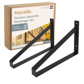 Marcellis - Industriële plankdrager XXL - Voor plank 40cm - mat zwart - staal - incl. bevestigingsmateriaal + schroefbit - type 1