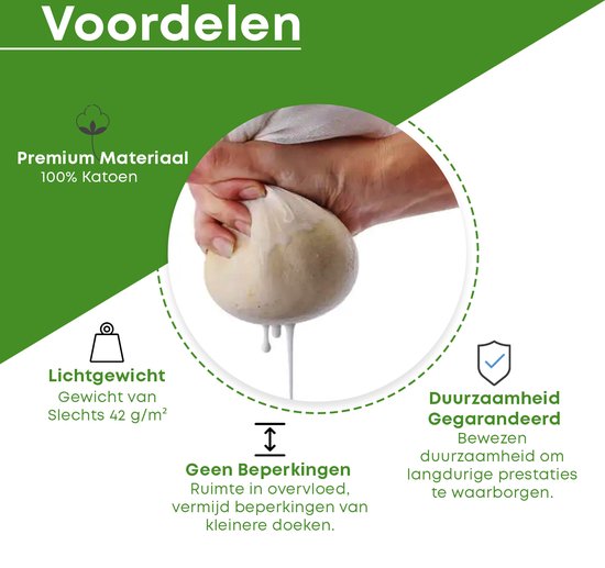 YUGN Étamine en maille pour lait de noix - 90 x 180 cm - Katoen biologique non blanchi - Pour faire du lait d'amande et du fromage - Astuce cadeau