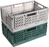 2 x vouwkratten, stevige kunststof vouwdozen, 42 x 28 x 16 cm, opvouwbare opbergmand, stapelbare vouwkrattenset voor opslag, keuken, slaapkamer, studeerkamer, kantoor, tuin (grijs + donkergroen)