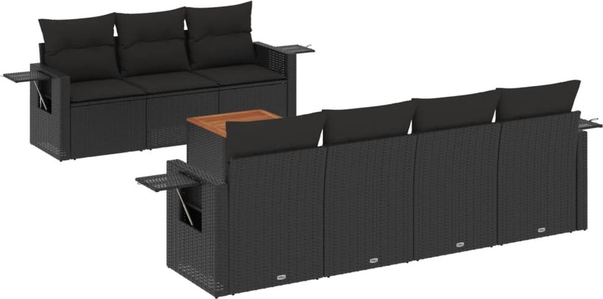 vidaXL 8-delige - Loungeset - met - kussens - poly - rattan - zwart