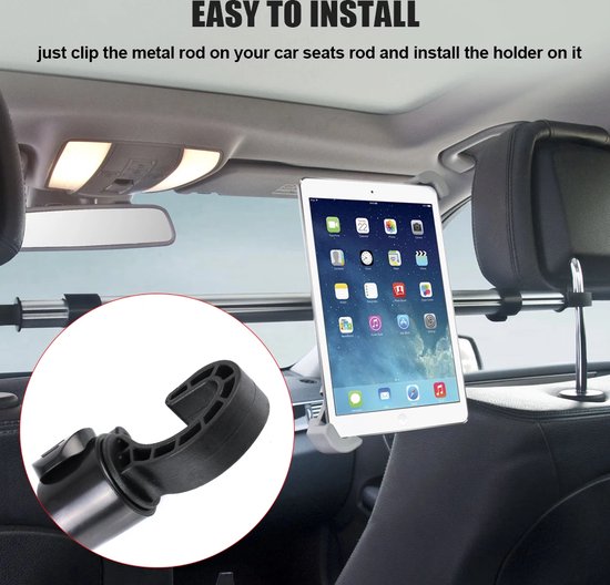 Support de tablette - Appui-tête de voiture - Support de tablette pour siège arrière de voiture - Universel - Extensible - 7 à 10,5 pouces - Aluminium