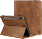 Rosso Element Book Case Cover pour Samsung Galaxy Tab S9 FE | Une protection complète | Ruban élastique | Fonction veille / réveil | Avec porte-stylo | Support réglable | Marron