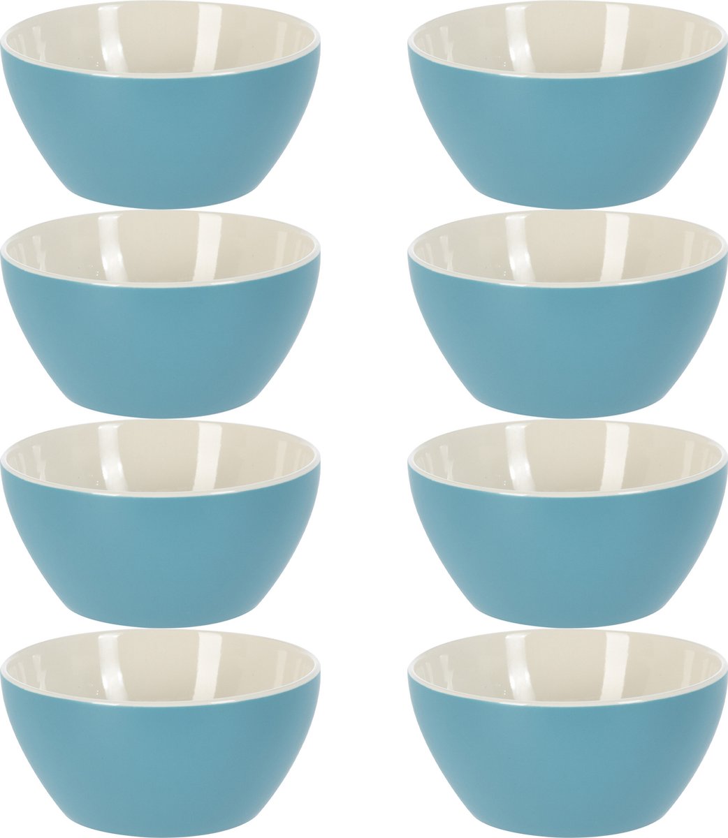 Excellent Houseware Soepkommen/schaaltjes - 8x - Acapulco - porselein - D14 x H6.5 cm - blauw