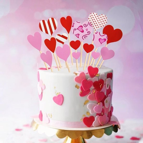 Hartjes Taart Topper Set – 15 Stuks – Liefde – Valentijnsdag – Valentijn – Roze – Heart – Hart – Taart Versiering – Verjaardag Versiering – Taart Decoratie – Kinderfeestje – Toppers – Taarttopper – Bruiloft – Verloving – Jubileum – Cake Topper