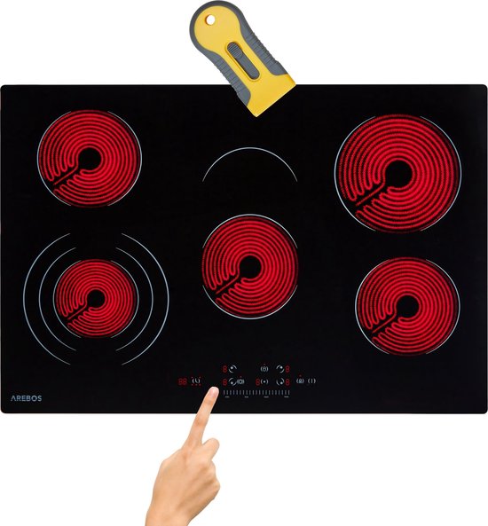 AREBOS kookplaat van glaskeramiek autarkische kookplaat 5 kookzones 77cm 8700W
