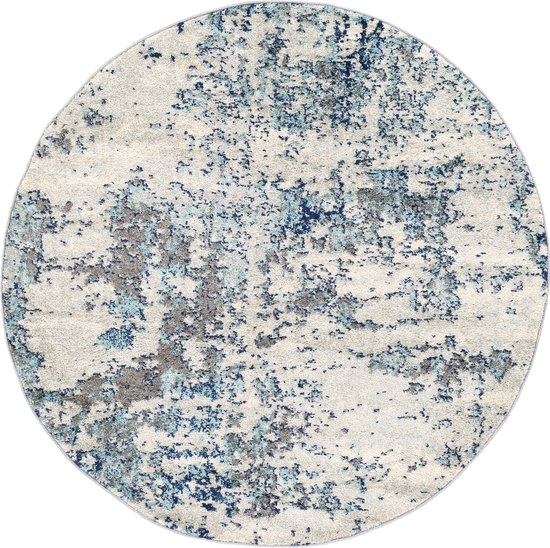 SURYA Tapis - Salon, Chambre - Tapis Rond Moderne Abstrait SARAH - Blauw/ Grijs - Ø 160 cm
