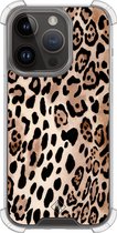 Casimoda® hoesje - Geschikt voor iPhone 13 Pro - Luipaard print bruin - Shockproof case - Extra sterk - TPU/polycarbonaat - Bruin/beige, Transparant