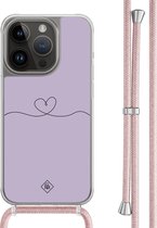 Casimoda® hoesje met rosegoud koord - Geschikt voor iPhone 14 Pro - Hart Lila - Afneembaar koord - TPU/polycarbonaat - Paars