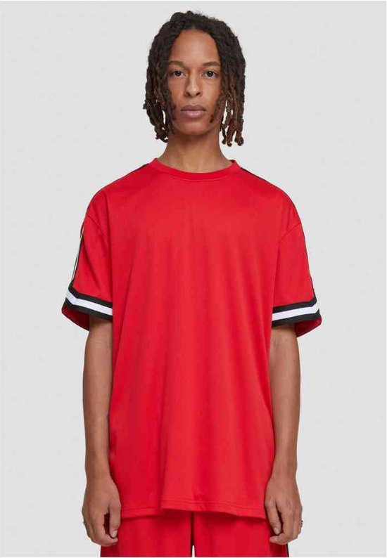 Urban Classics - Oversized Stripes Mesh Heren T-shirt - L - Rood
