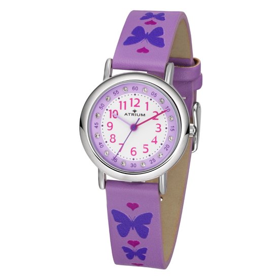 ATRIUM Horloge Kind Kinderhorloge Meisjes Paars Kristal Steentjes Analoog . bol