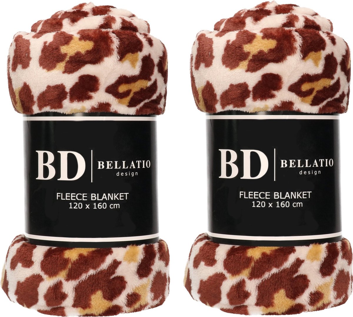 Bellatio design Plaid - 2x - fleece deken - in panter dieren print - 120 x 160 cm - dekentjes