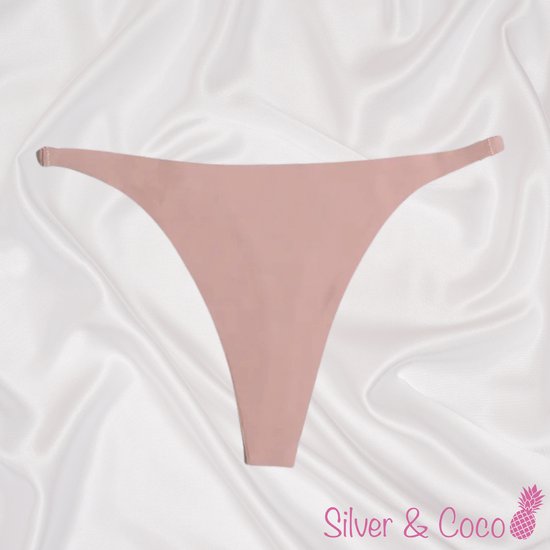 SilverAndCoco® - Naadloze String / Seamless Onderbroek Dames / Zacht Brazilian Slipje / Naadloos Stretch Ondergoed Vrouw / Nude Strings Dames Lingerie Broekje Slip - Peach / Medium