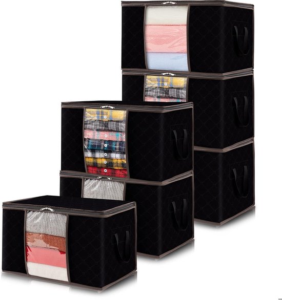 Lifewit Set van 6 Opvouwbare Dekbed Opbergtassen, Beddengoed Organizer met Transparant Venster, Label, Stevige Garderobedozen, Ruimtebesparende Organizer, Lichtgrijs