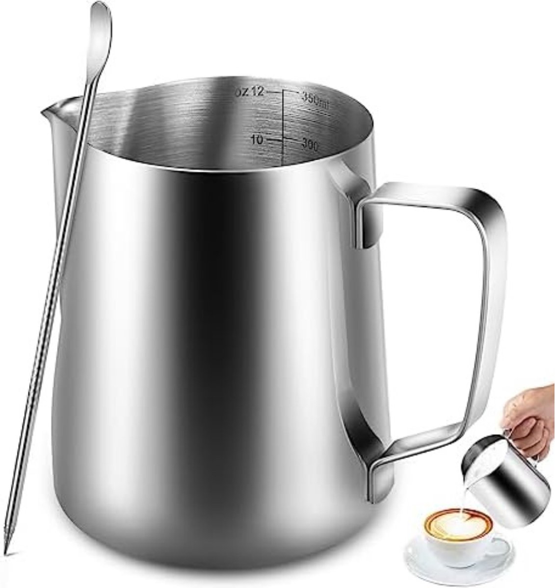 Opschuimkan Melkkannetje Opschuim kannetje 7 5W x 9H cm Zilver 350 ml
