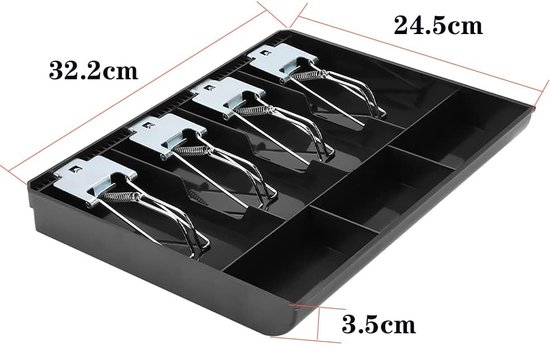 Kasse geldlade, 41,00 x 25,00 x 4,00 cm, kassalade voor laden met 9 rasters, uitneembare cash tray lade register, kassalade met 5 biljetten en 4 muntenlade