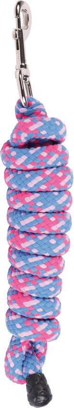 Roze, blauw en lila gevlochten koord met zilveren clip.