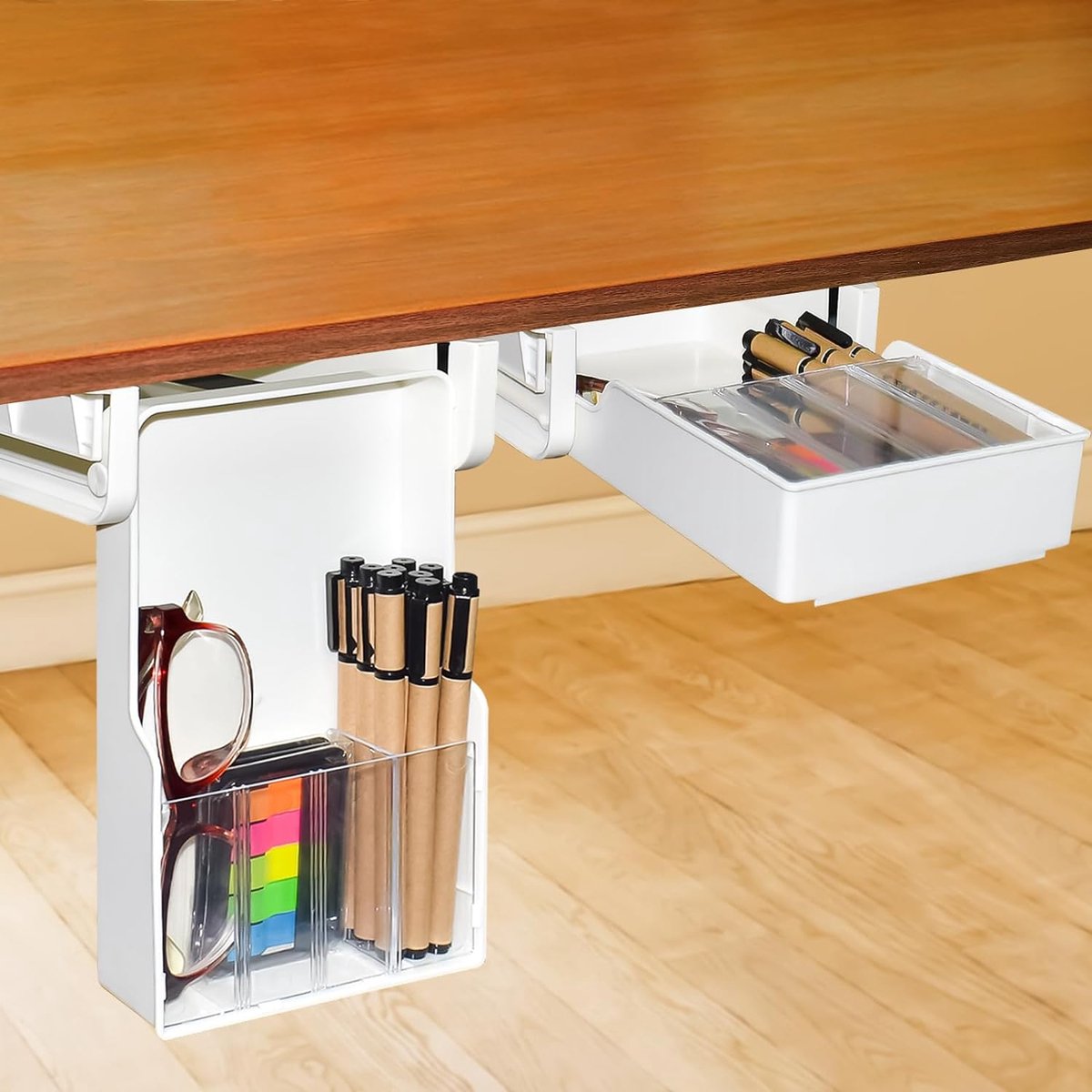 Goedkoopste 2 stuks zelfklevende ondertafellade, verborgen lade onder bureau, organizer, pennenbox, opbergdoos, onderbouw, lade voor kantoor, thuis, tafel, make-uptafel