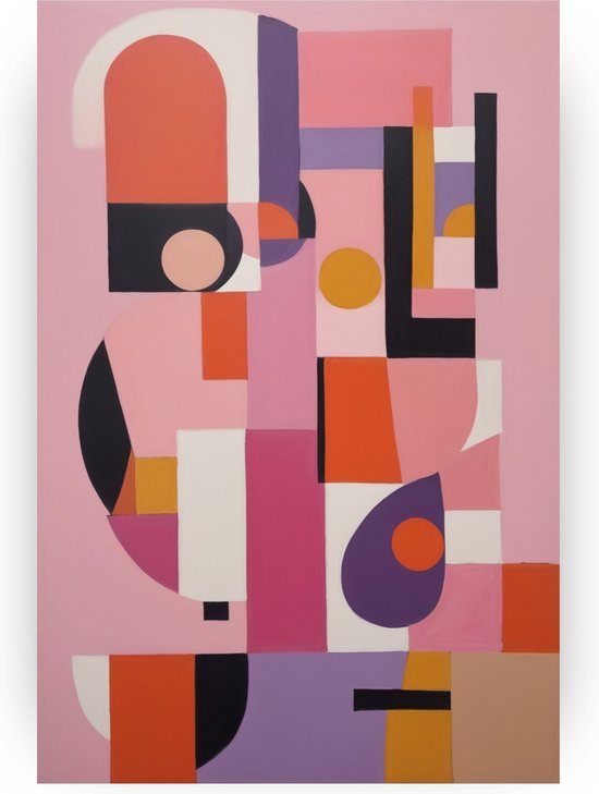 Roze abstractie bauhaus poster - Abstracte kunst wanddecoratie - Poster bauhaus - Vintage posters - Posters slaapkamer - Kantoor decoratie - 50 x 70 cm