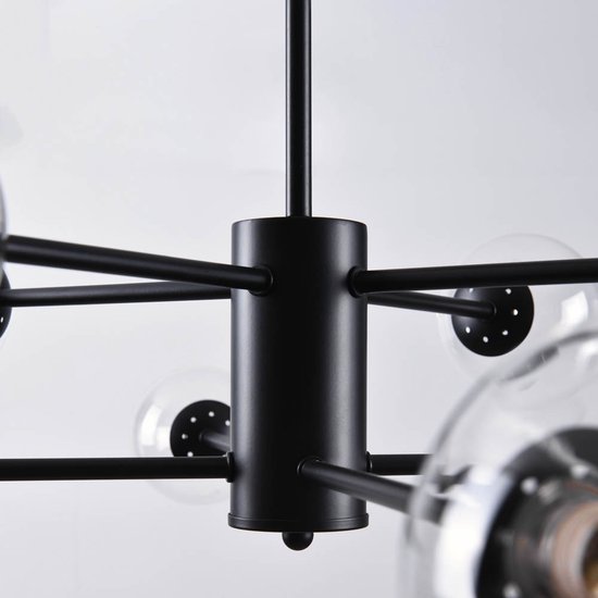 Design zwarte plafondlamp met transparant glas - 8-lichts Idaho