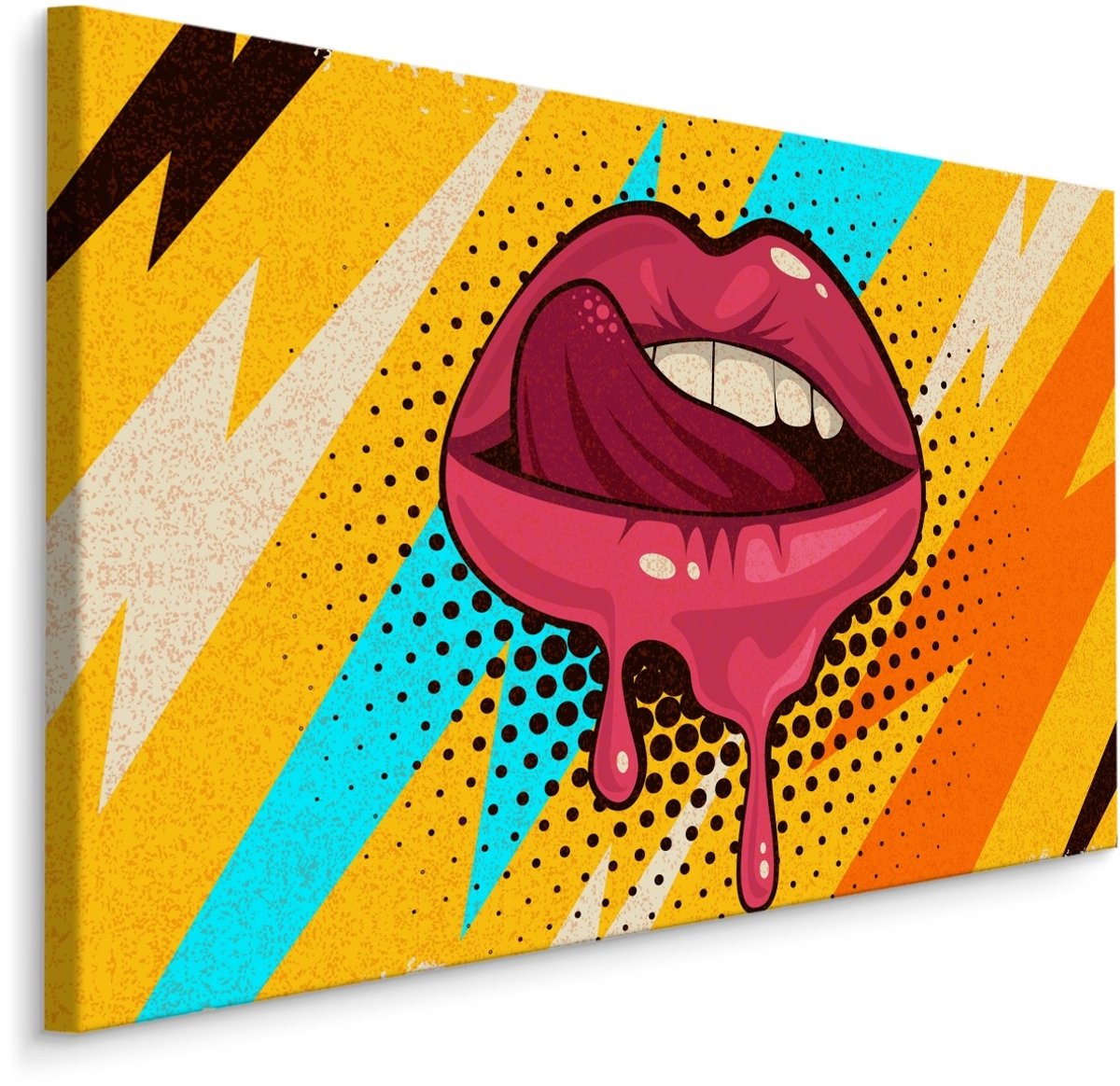 karo-art Schilderij - Rode lippen op een gekleurde Achtergrond, Popart, premium print Multikleur