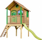 AXI Laura Playhouse en Marron/Vert - Avec Sol et Toboggan Vert Lime - Maisonnette pour le jardin / extérieur - Bois FSC - Équipement de jeu pour enfants