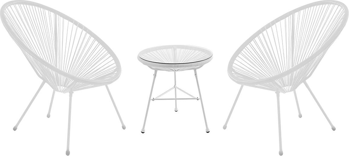 MYLIA Tuinmeubelen van witte geweven harsdraden: 2 fauteuils en een tafel - ALIOS II L 72 cm x H 83.5 cm x D 82 cm