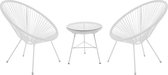MYLIA Tuinmeubelen van witte geweven harsdraden: 2 fauteuils en een tafel - ALIOS II L 72 cm x H 83.5 cm x D 82 cm