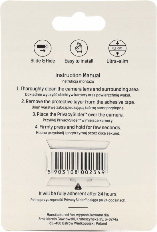 3MK Privacy Slider Webcam Cover Privacy Protection (Ultra - Slim) Slide & Hide - 3mk