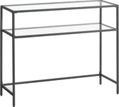 Zwarte Consoletafel Met 2 Hardglas Planken, Metalen Frame En Verstelbare Poten - Perfect Voor Woonkamer En Hal