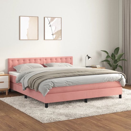 vidaXL Sommier tapissier avec matelas Velours rose 160 x 200 cm