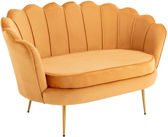 Canapé 2 places en velours coque - Jaune moutarde - DANDELION L 124 cm x H 78 cm x P 73 cm