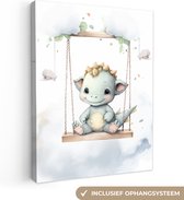 Canvas Schilderij Draak - Baby dier - Kinderen - Babykamer accessoires - Kinderkamer decoratie - 60x80 cm - Wanddecoratie voor jongen en meisje