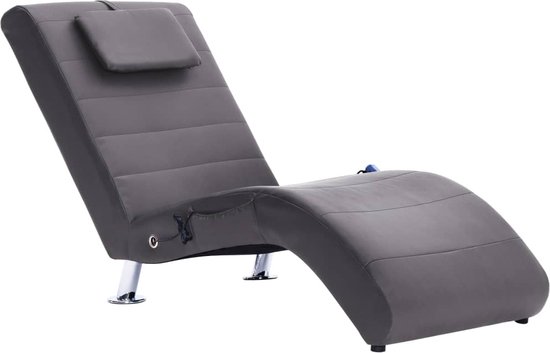 vidaXL-Massage-chaise-longue-met-kussen-kunstleer-grijs