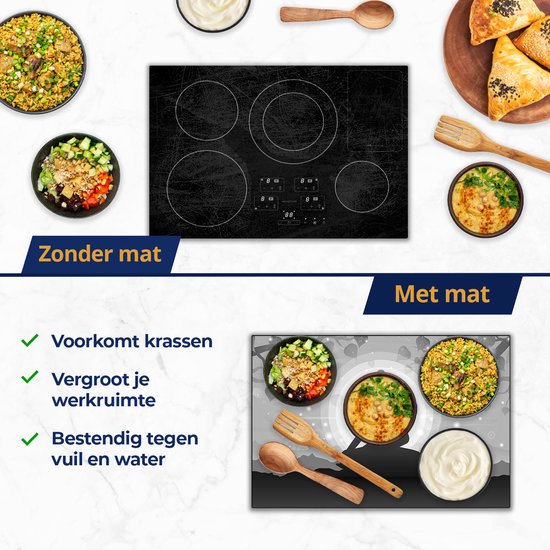 Chefcare Inductie Beschermer Boeddha Beeld onder een Boom - Abstract - Zwart Wit - 60x55 cm - Afdekplaat Inductie - Kookplaat Beschermer - Inductie Mat