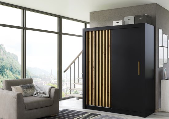 Pro-meubels - Armoire Milan - 160cm - Zwart mat - Armoire - Chambre - Porte coulissante