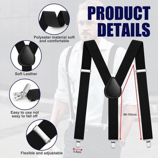 Bretels Voor Mannen - Y-Back 35mm Met 6 Sterke Clips
