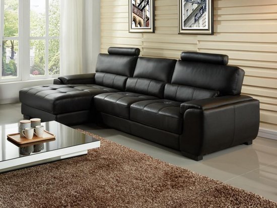 Foto: Linea sofa hoekbank van leer metropolitan ii zwart hoek links l 275 cm x h 94 cm x d 152 cm