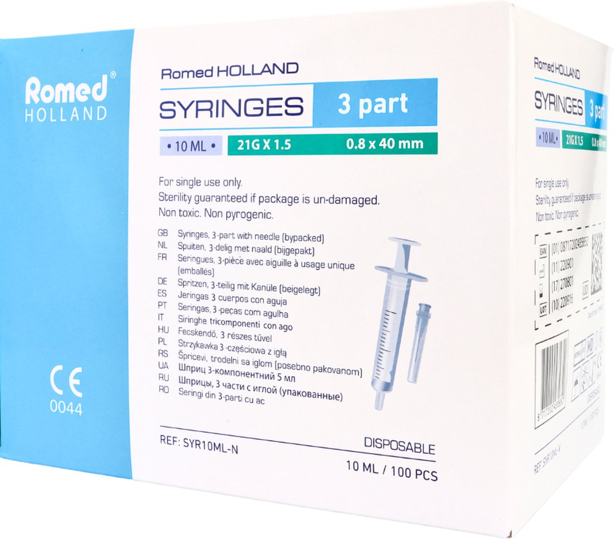 Goedkoopste Romed 10ml Injectiespuit 21G met naald - 100 stuks - spuit met naald - doseerspuit - Polypropyleen & Latex-vrij rubber - Driedelige 10ml wegwerpspuit met canule, steriel per stuk verpakt.