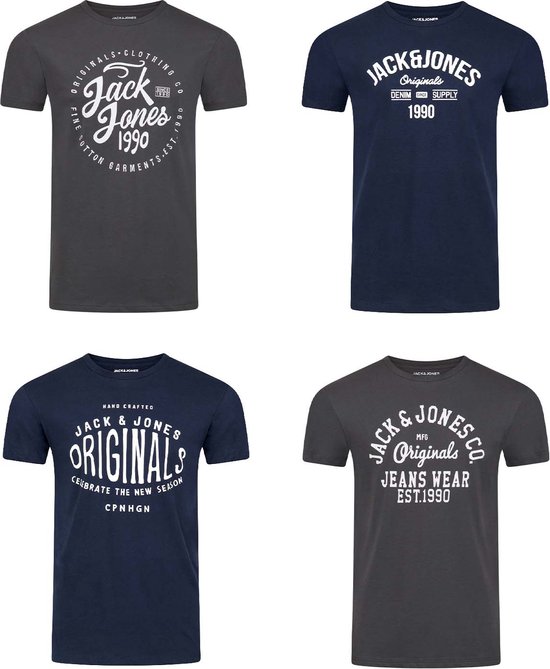 Jack & Jones Heren T-Shirt JJLINO 4 Pack regular fit Veelkleurig XXL Ronde Hals Volwassenen