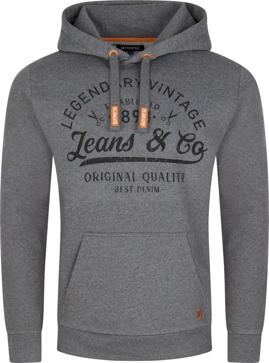 riverso Heren trui RIVArmin regular fit Grijs XL Volwassenen Warme Sweater met Vintage Print & Capuchon