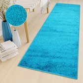 Tapiso Delhi Vloerkleed Blauw Hoogpolig Loper Maat- 60x200