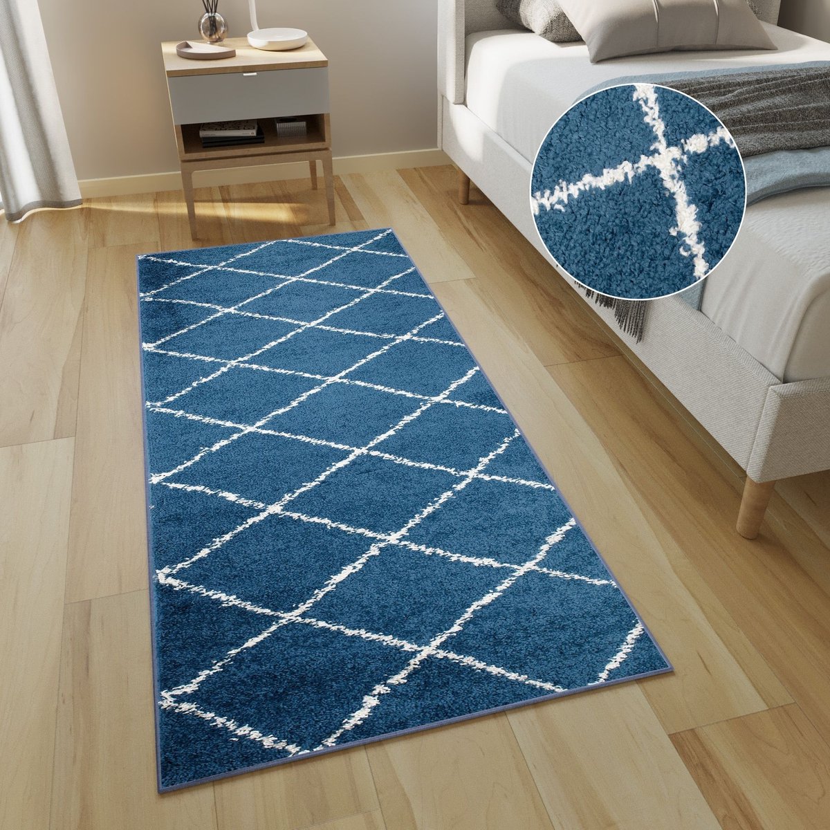 Tapiso Delhi Vloerkleed Blauw Shaggy Hoogpolig Loper Maat- 80x300 Blauw 2