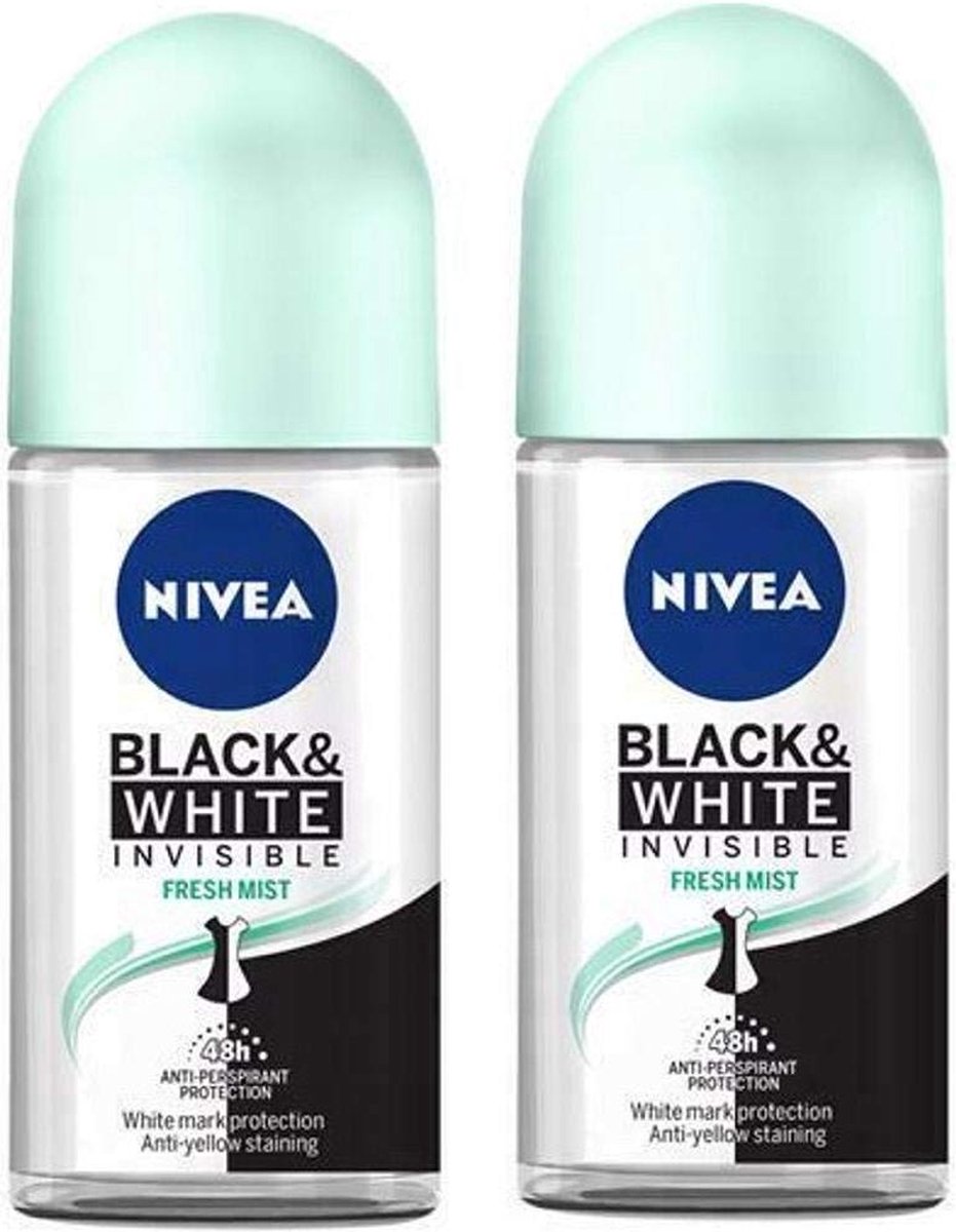 Goedkoopste Nivea Black & White Invisible Roll'on Deo Fresh Mist - 2 x 50 ml