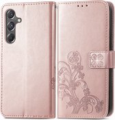 Klavertje vier roze goud agenda book case hoesje Telefoonhoesje geschikt voor Samsung Galaxy A15