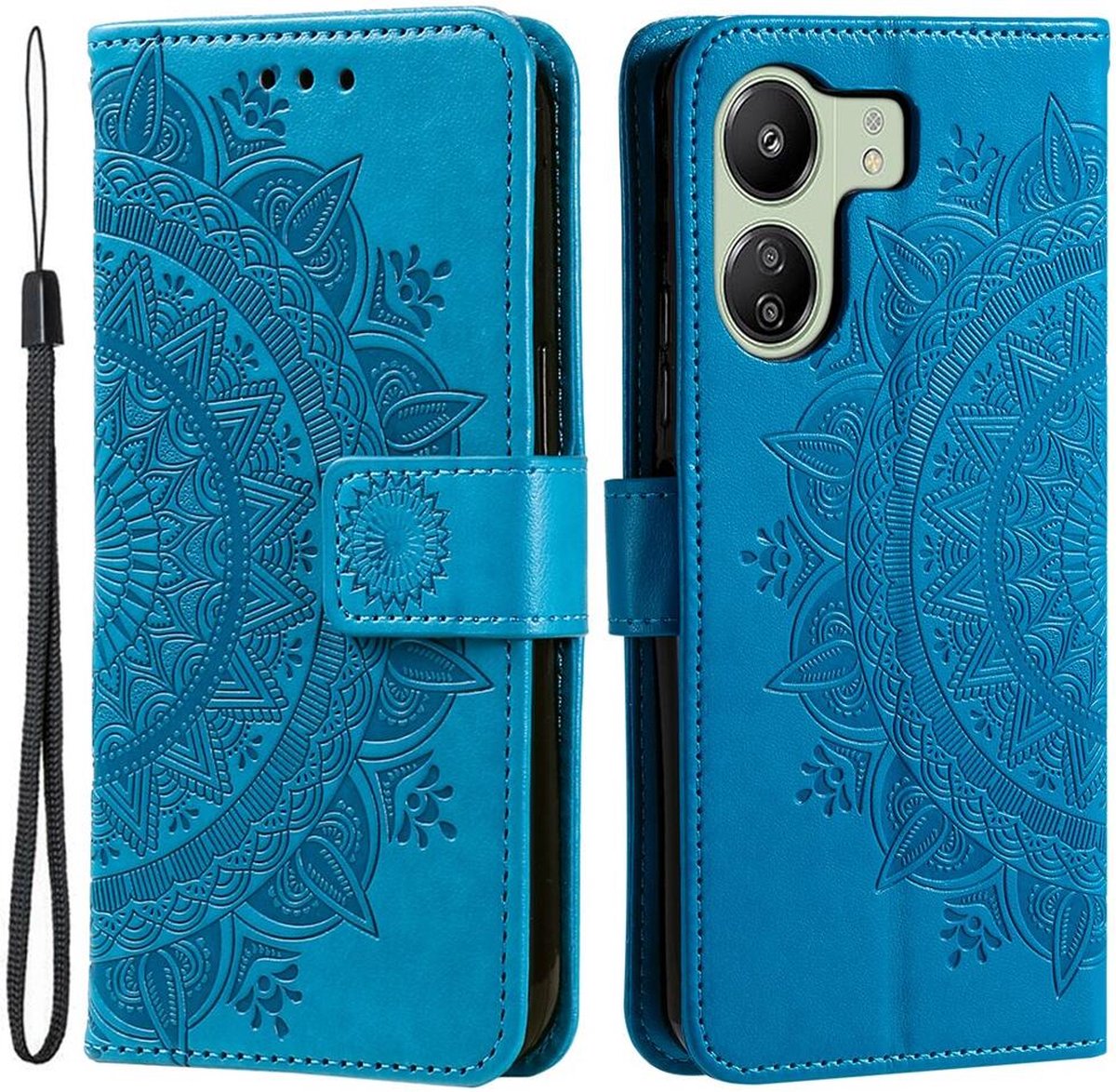Xiaomi Redmi 13C / Poco C65 Hoesje Mandala Book Case Pasjeshouder Blauw