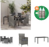 vidaXL Tuinset - PE-rattan - Gepoedercoat staal - Grijs/Zwart - 150 x 90 x 75 cm - Inclusief 1 tafel - 4 stoelen en 4 kussens - Tuinset - Inclusief Onderhoudsset
