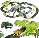 Dinosaurus Speelgoed Racebaan met 281 Stuks voor Kinderen tot 8 jaar oud met 4 Dinosaurussen en 2 Elektrische Raceauto's met Verlichting