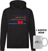 56 jaar Hoodie + Koffie Mok - verjaardag - jarig - feest - 56e verjaardag - grappig - cadeau - unisex - trui - sweater - capuchon